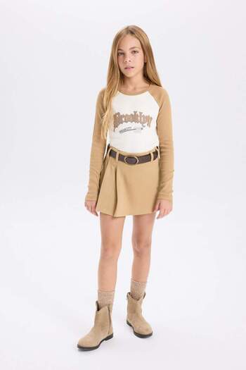 DeFacto Girl's Elastic Waist Pleated Belted Shorts Skirt D2919A824Wn