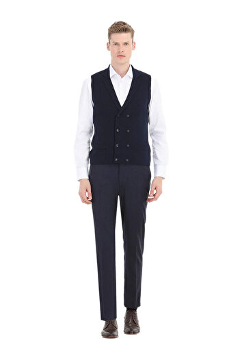 Ramsey Navy Blue Plain Knit Knitwear Vest