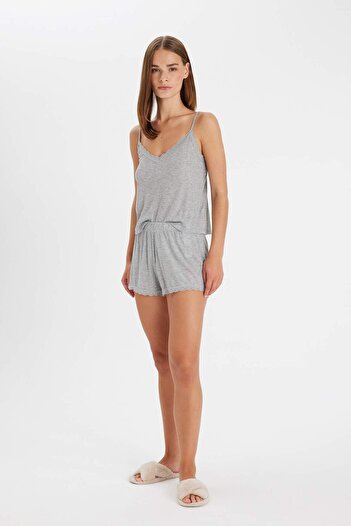 DeFacto Fall In Love Pyjama-Set mit geripptem Riemen und Shorts C7996ax24hs