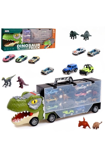 indiggo Dino FunTruck interactive toy car set, transport truck with 8 cars and 6 dinosaurs