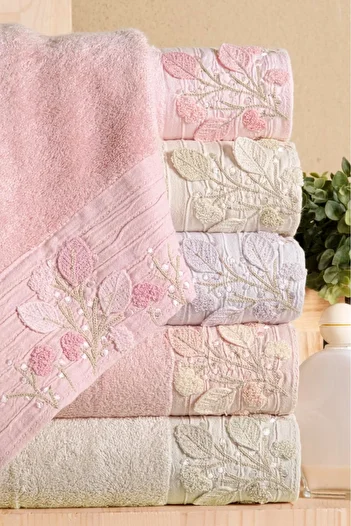 Fiesta Bamboo 50X90 cm Süzine Embroidered 6-Piece Pvc Boxed Hand Face Towel