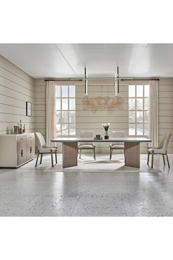 Danube Home Libra 1 + 8 Dining Set - Dining Table - Light Brown/Beige