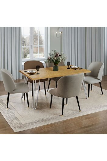 Danube Home Rizza 6 Seater Dining Table - Light Oak & White Melamine Finish, 160x90x75cm, Modern Design