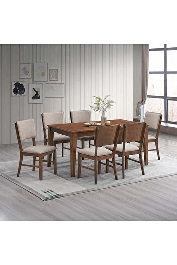 Danube Home Raytown 1 + 6 Seater Solid Wood Dining Set - Walnut/Brown