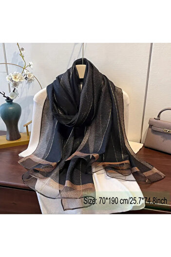 ELİŞİ MODA Gold Color Embroidered Accessory Thin Shawl, Gift Shawl, 70 cm X 190 Cm. Very Stylish Shawl in Size