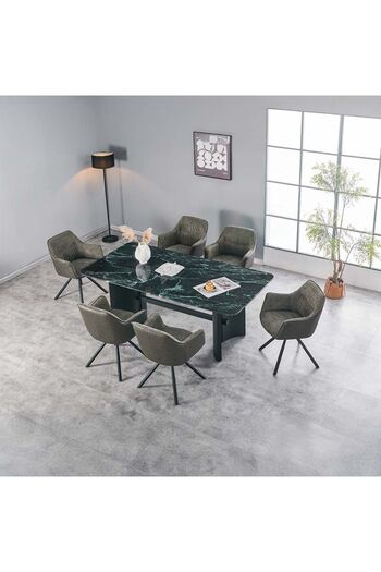 Danube Home Kinston 1+6 Seater Tempered Glass Dining Set - Green Pattern