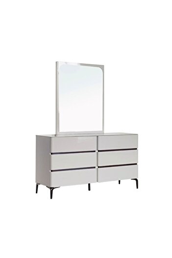 Danube Home Santelmo High Gloss Light Grey Dresser with Mirror - 140x45cm Bedroom Storage, 2-Year Warranty