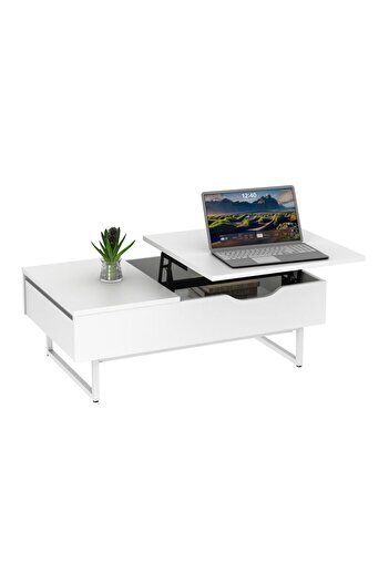 Danube Home Coastal Lift Top Coffee Table with Drawer - White Engineered Wood, Stylish Living Room Furniture