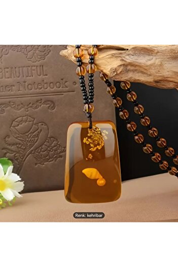 ORGANICYOU YUNNAN Unisex için çiçek desenli Amber Kare Reçine Kolye ile Vintage ve Boho Tarzı