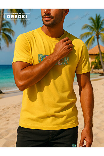 EFFRENATU Orki Beach Men's Summer Yellow T-Shirt & Black Shorts Set