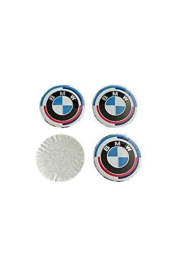 BMW Set de 4 autocolante metalice adezive 56mm albastre - Aniversare, pentru jante din aliaj