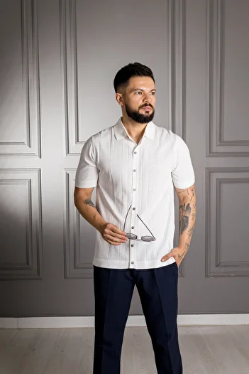 Sarar Interview Polo Neck Rayon Thin Knitwear Ecru Shirt T-Shirt