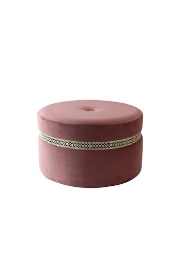 Danube Home Ayyan Velvet Fabric Pouf Ottoman - Rose/Golden - Stylish Seating with 2-Year Warranty - 60x60x35cm