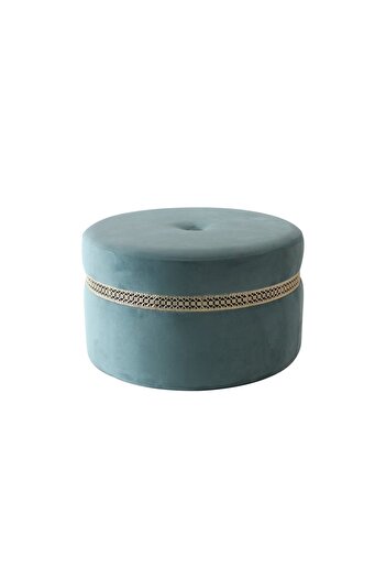 Danube Home Ayyan Velvet Fabric Pouf Ottoman - Green/Golden - 60x60x35 cm - Stylish Seating with 2-Year Warranty
