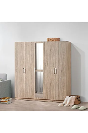 Danube Home Supreme 5 Door Wardrobe with Mirror - French Sonoma Oak L199.5xW52xH209cm