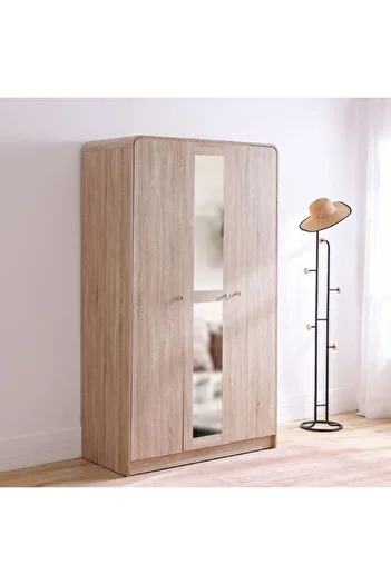 Danube Home Monro 3 Door Wardrobe with Mirror - Natural Oak L121.8xW58xH210cm
