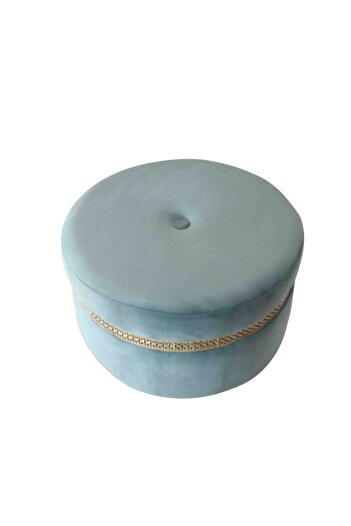 Danube Home Ayyan Velvet Fabric Pouf Ottoman - Green/Golden - 60x60x35 cm - Stylish Seating with 2-Year Warranty