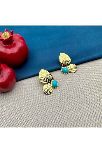 Opia Takı & Aksesuar Turquoise Stone Gold Butterfly Wing Earrings