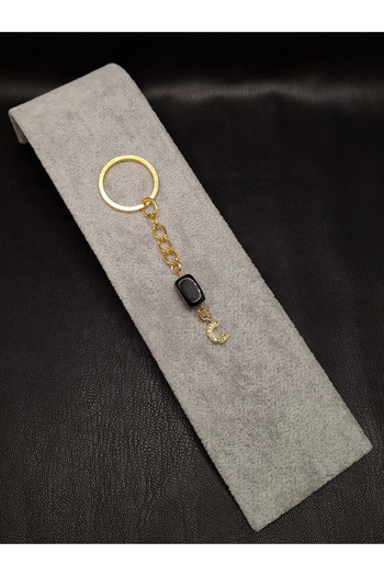 Han Ticarethane Gold Color Stone C Letter Tiger Eye Keychain Charm