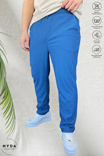 Nyda Collections Men's Corded Ottoman Fabric Seasonal Lycra Pocket Elastic Waist Lace-Up Trousers