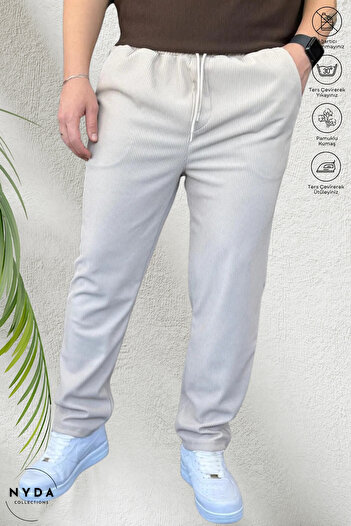 Nyda Collections Men's Corded Ottoman Fabric Seasonal Lycra Pocket Elastic Waist Lace-Up Trousers