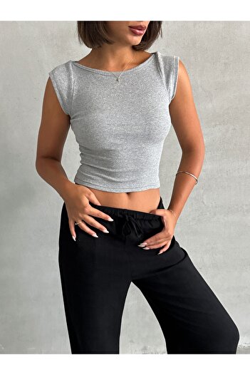 The Base Жіночий сірий трикотажний одяг з човниковим коміром BOATNECK TOP