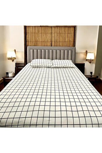 Arma Concept Double Ranforce Fabric Checkered Pattern Fitted Elastic Sheet & 2 Pillowcases