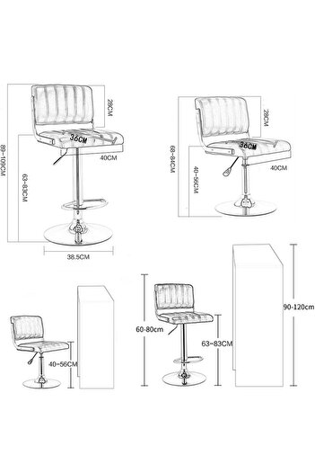 AZAF Leather Counter Bar Chairs with Backrest Black-High Stool 2pcs