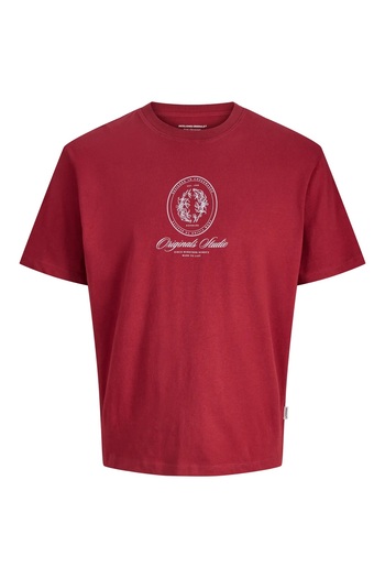Jack & Jones J&J Men's Logo Printed T-Shirt Tibetan Red Burgundy A2222