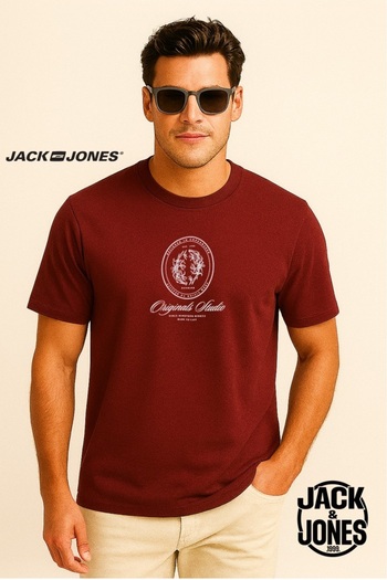 Jack & Jones J&J Men's Logo Printed T-Shirt Tibetan Red Burgundy A2222
