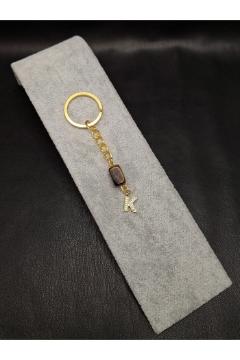 Han Ticarethane Gold Color Stone K Letter Tiger Eye Keychain Charm