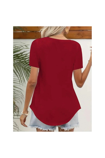 Omarı Women's Short Sleeve Square Laser Collar Janjan Crepe Blouse