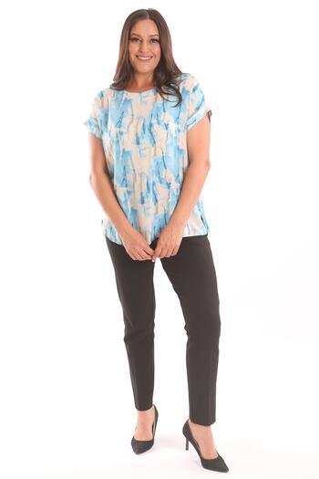 Trend42plus Plus Size Blue Tie Dye Patterned Low Sleeve Blouse