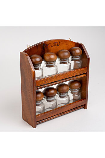 Billi glass spice jar set with wooden rack 12 pcs