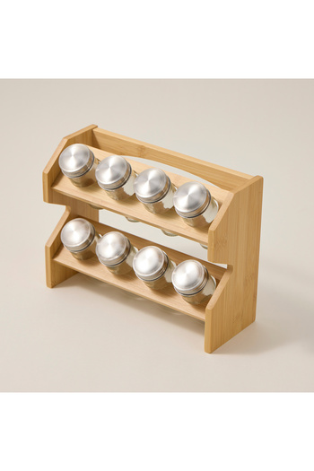 Alberto glass spice jar set with bamboo rack 8 pcs