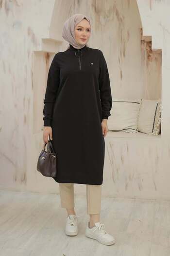 Armine TREND Armine Trend Ribbed Half Zip Tunic Black 24Kt436