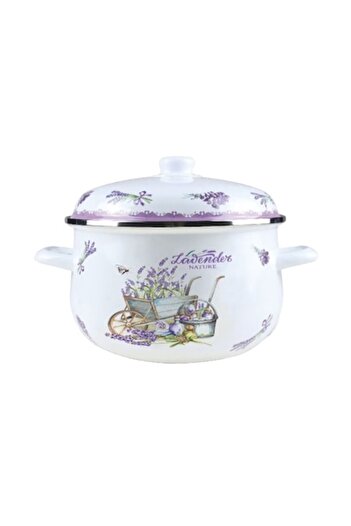 OEM Set 2 x Enameled Pot with Lid, 26 cm, 6.50 l, White / Purple, Grunberg, Model GR2600B