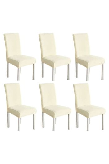 OEM Set 6 huse elastice universale pentru scaune MS STAR, catifea, alb-gălbui