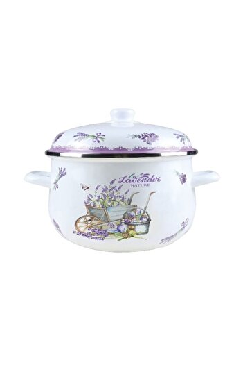 OEM Set 2 x Enameled Pot with Lid, 26 cm, 6.50 l, White / Purple, Grunberg, Model GR2600B