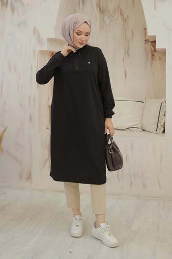 Armine TREND Armine Trend Ribbed Half Zip Tunic Black 24Kt436