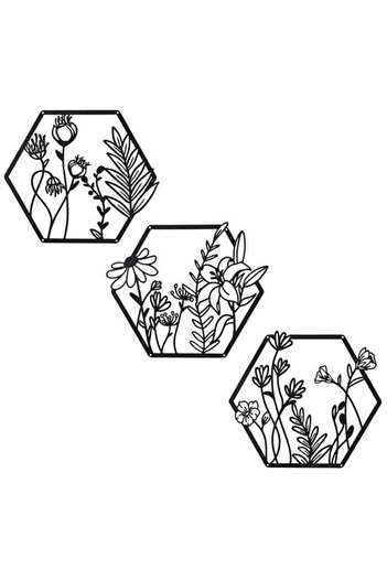 Mirfa Wooden Wall Art With Self Adhesive Base - Black (Farmhouse Flowers)
