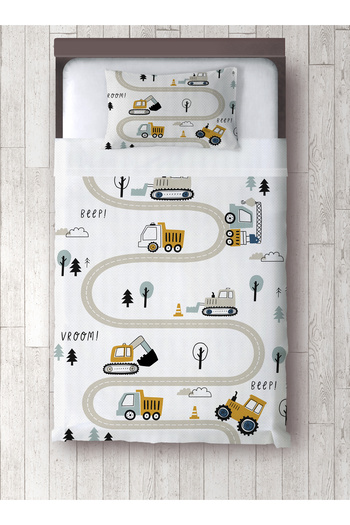 yok yok evim eve dair her şey White Ladder Business Machinery Patterned Single Pique and Pillowcase Bedspread Set