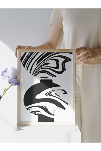 studio duha Vas Bauhaus - Poster modern alb-negru abstract - Pictură minimalistă fără rame în forme organice