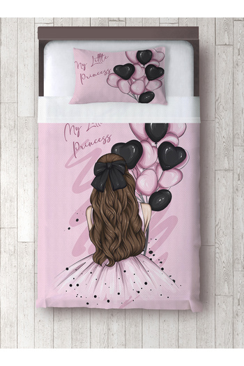 yok yok evim eve dair her şey Pink Balloon Girl Patterned Single Pique and Pillowcase Bedspread Set