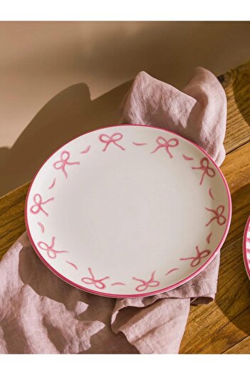 LC Waikiki Lcw Home Bow Printed Ceramic Cake Plate Set of 4 21 cm (W5)