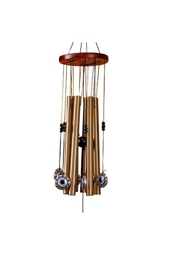 PUFO wind chime with 5 metal sound tubes for home or garden, Eye of Fatima model, gold