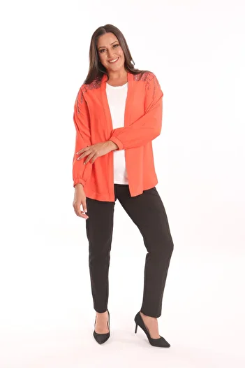 Metpoint Trend42Plus Large Size Robe Stone Printed Oversize Orange Jacket