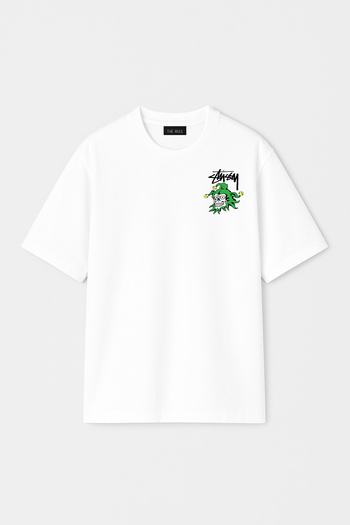 THE RULE Unisex Stüssy Joker Printed Oversize 100% Cotton Wide Cut Textured Crew Neck T-Shirt Rf0538