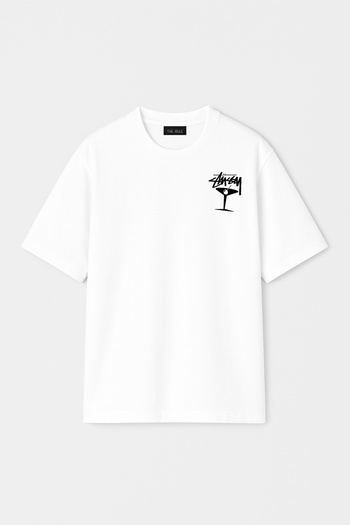 THE RULE Unisex Stüssy Martini Printed Oversize 100% Cotton Wide Cut Textured Crew Neck T-Shirt Rf0536