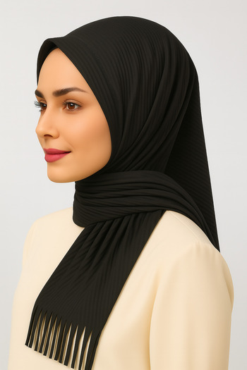 Merve Nayir Practical Pleated Ready Made Shawl Black